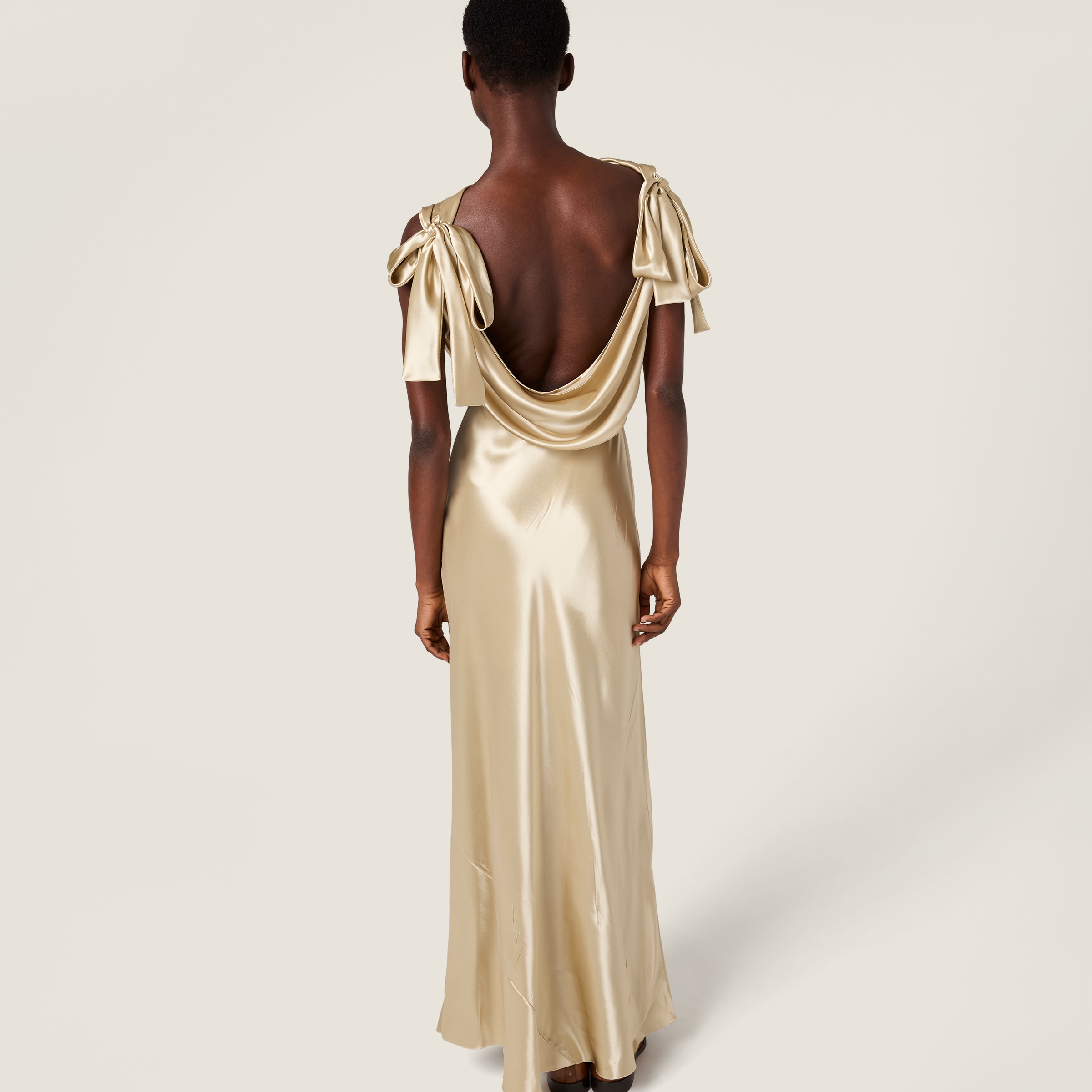 Miu Miu Long Satin Dress In Neutral