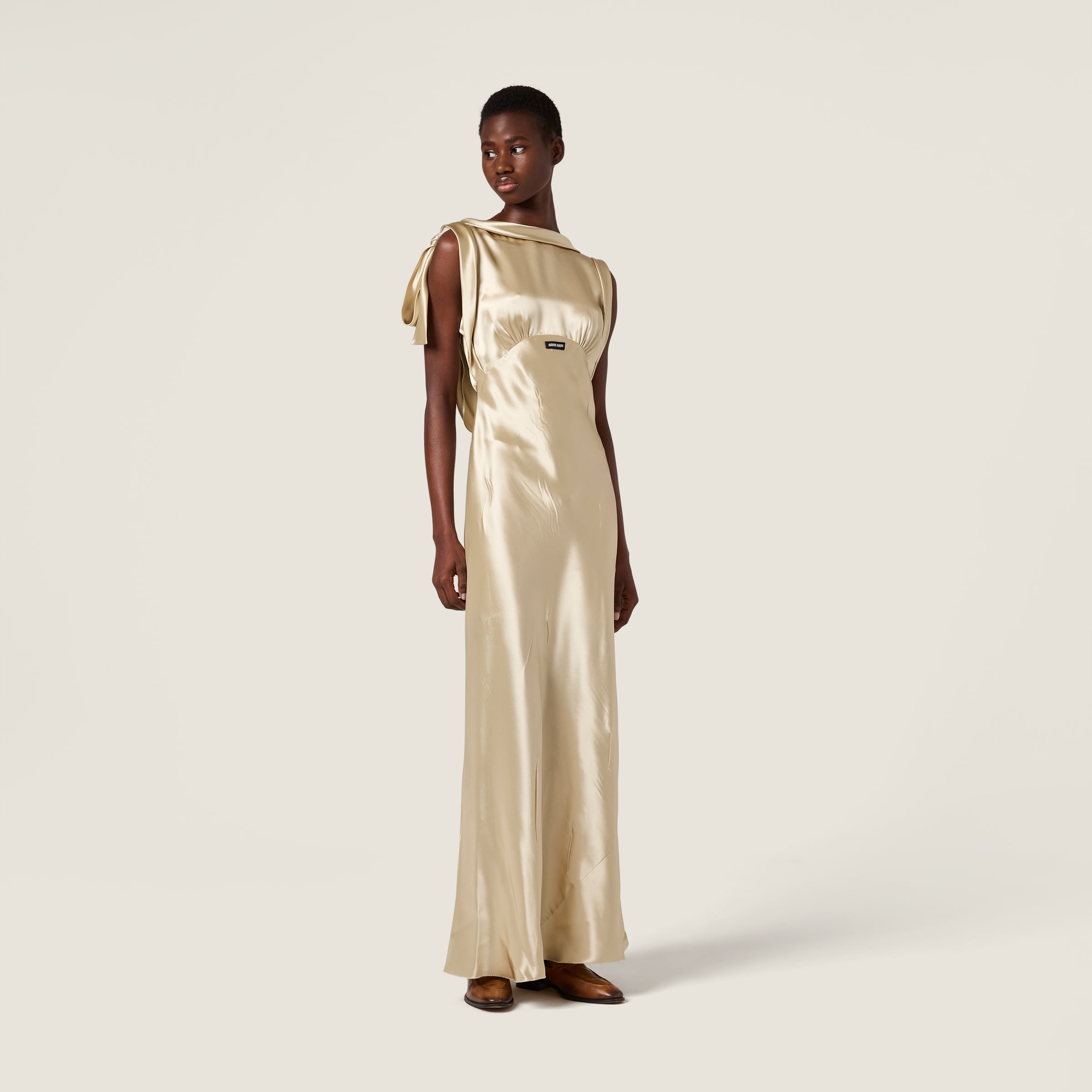 Miu Miu Long Satin Dress In Neutral