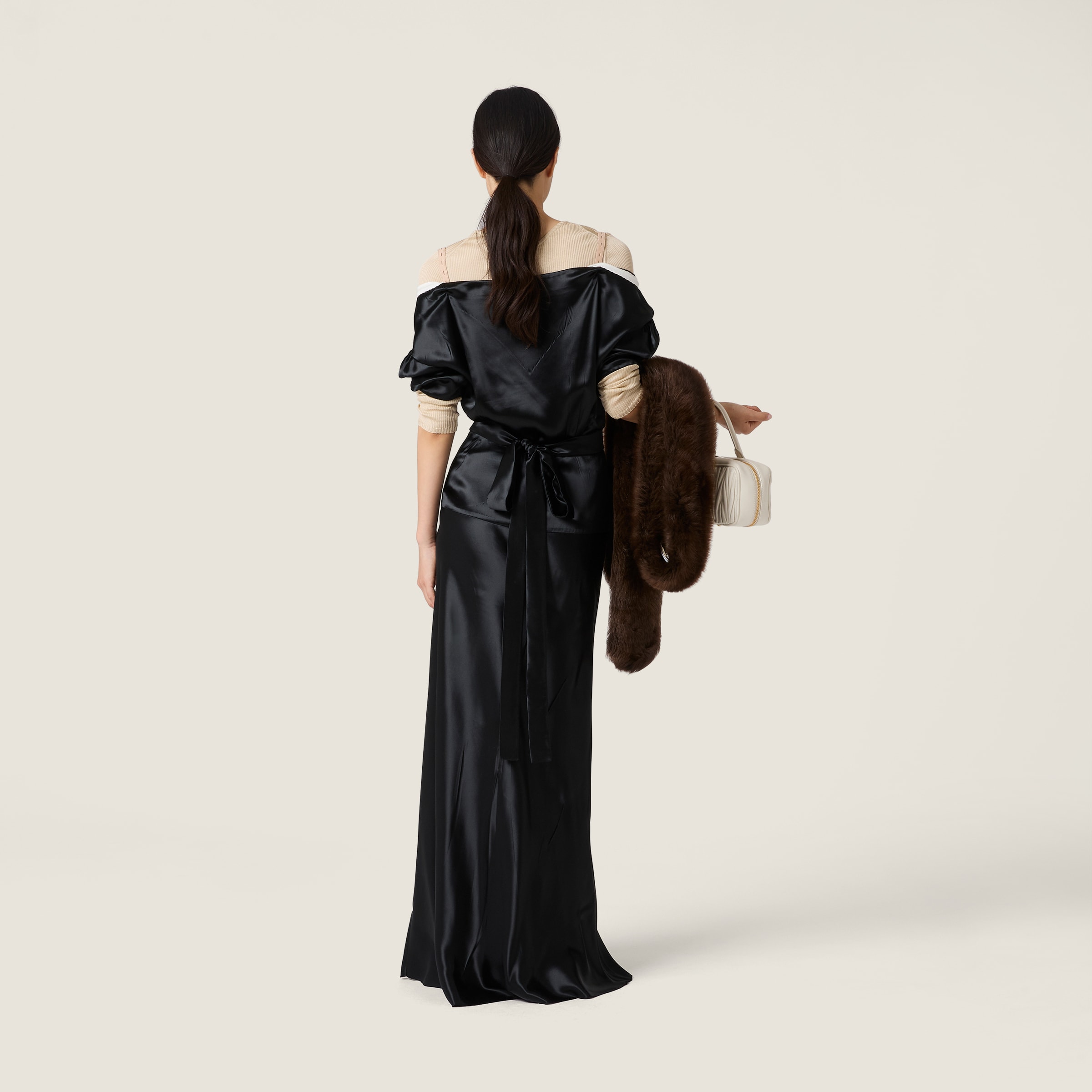 Miu Miu Long Satin Dress In Black