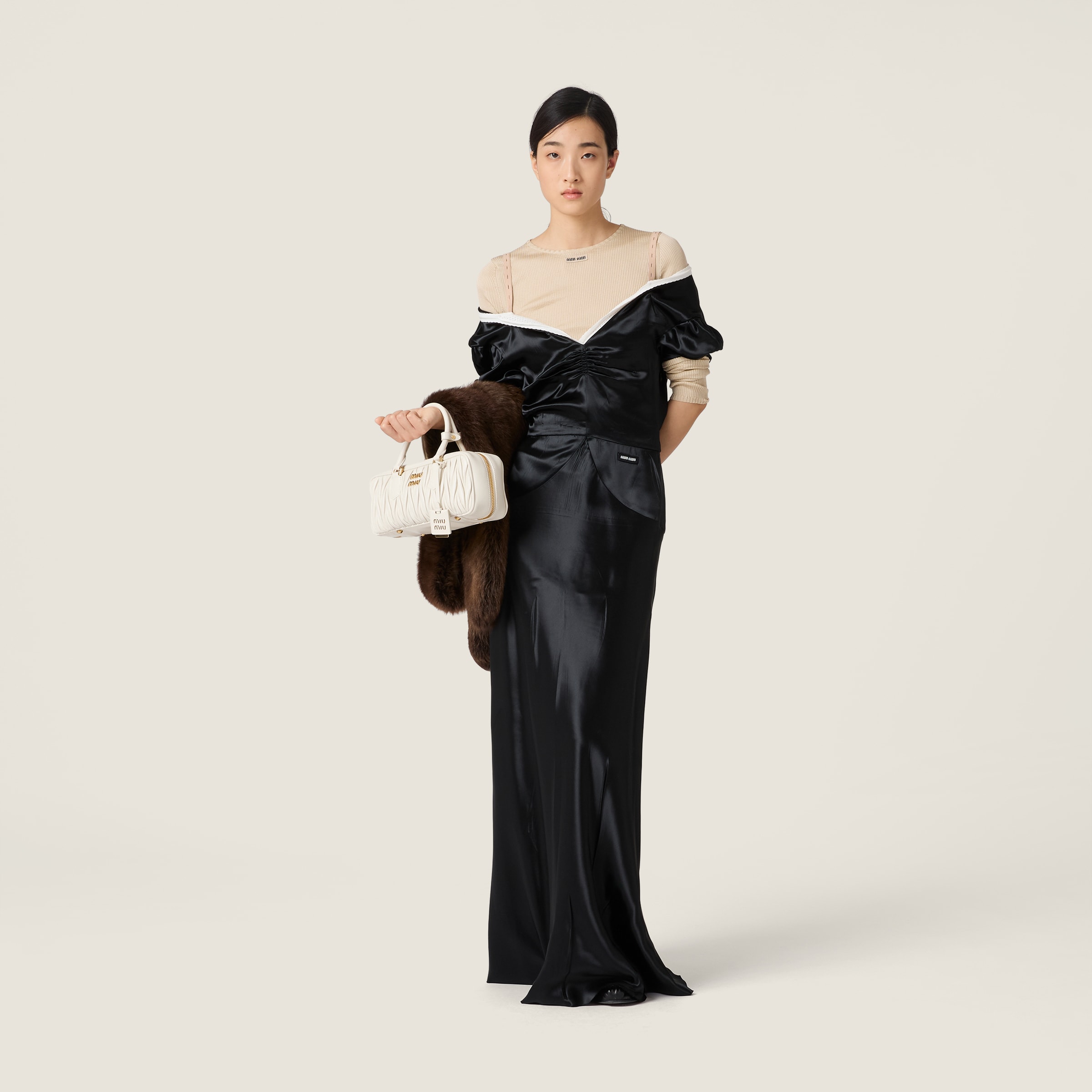 Miu Miu Long Satin Dress In Black