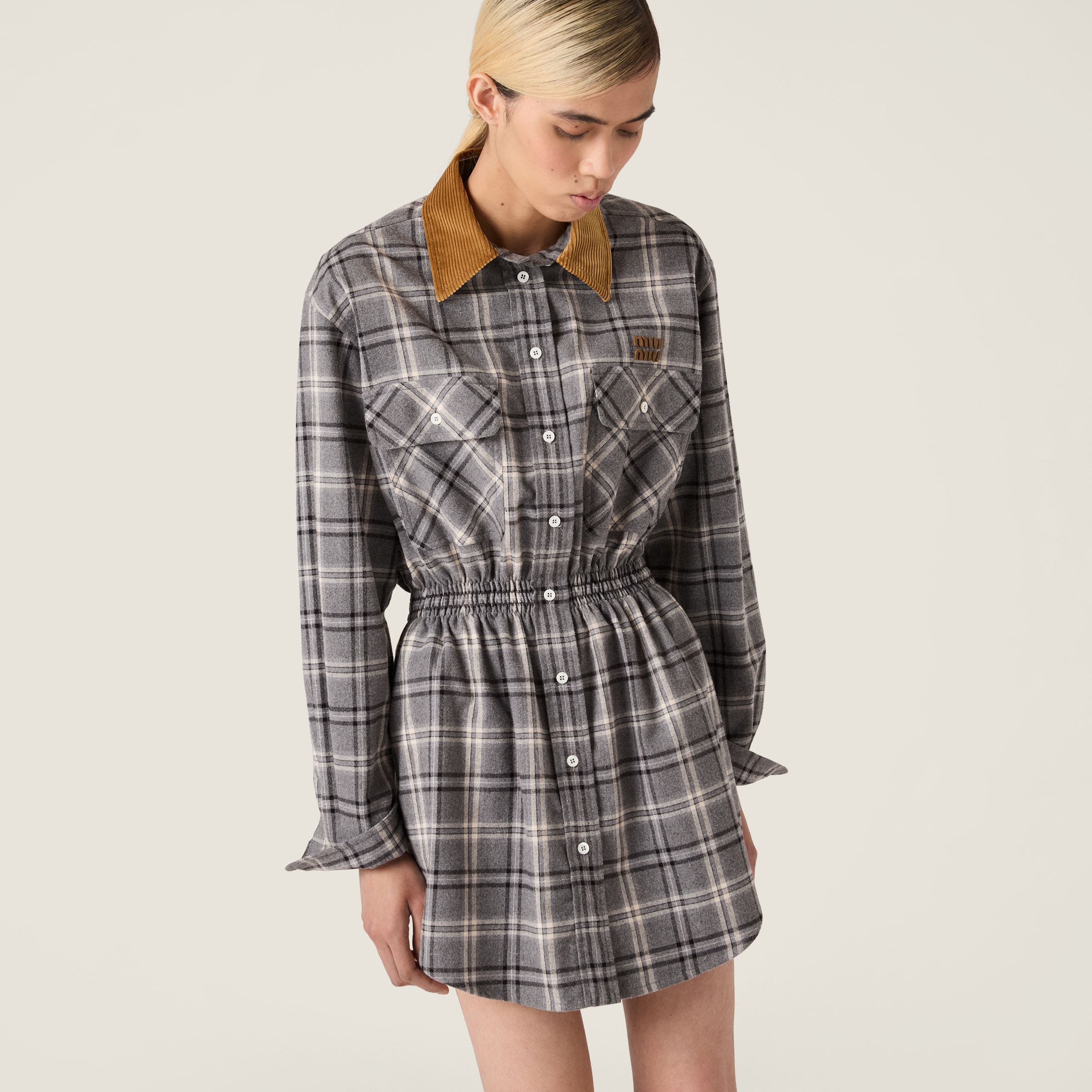 Slate Gray Flannel Mini-dress | Miu Miu