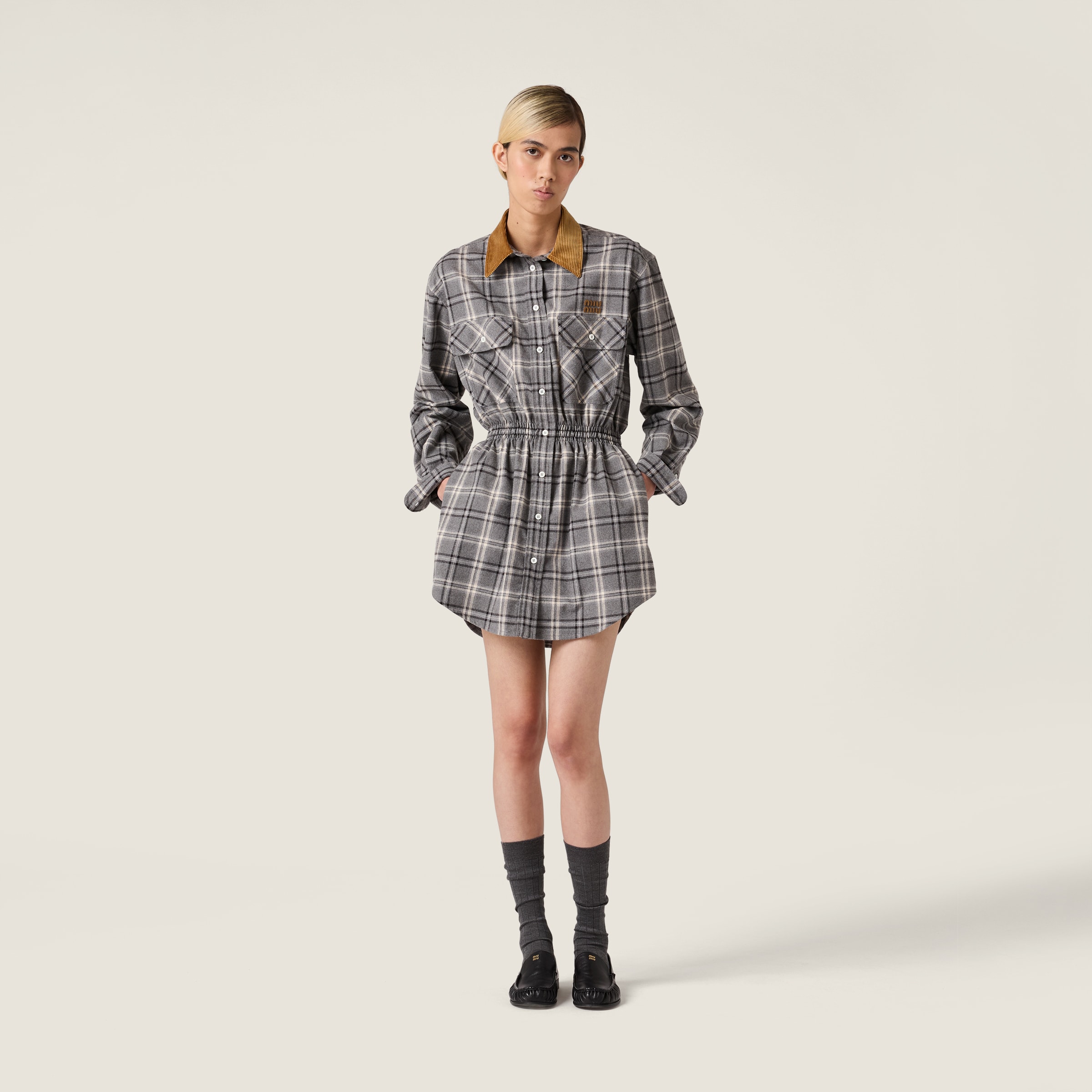 Miu Miu Flannel Mini-dress In Gray