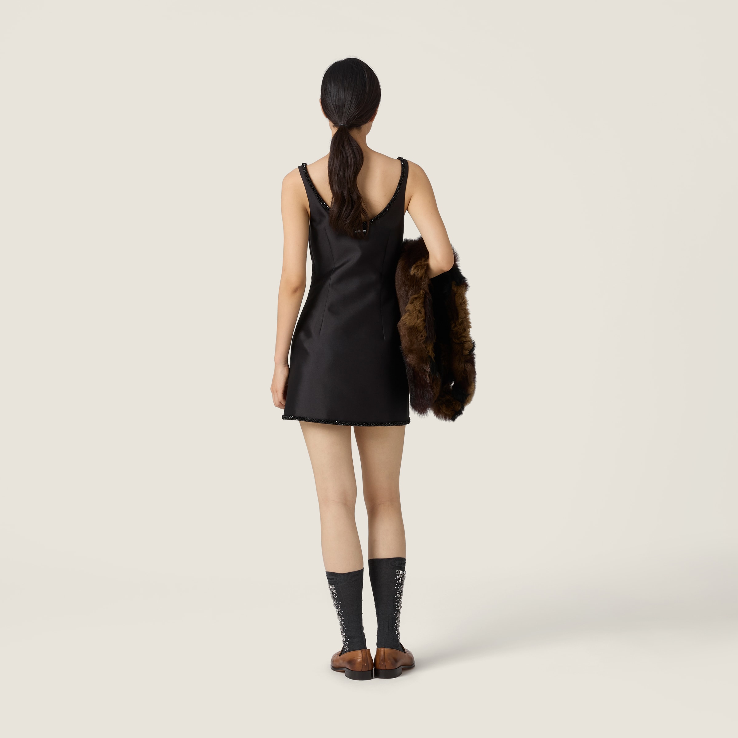 Miu Miu Embroidered Silk And Wool Mini-dress In Black