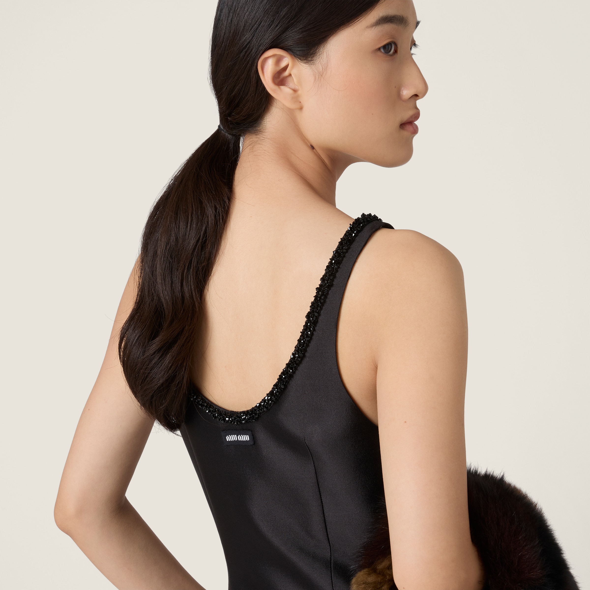 Miu Miu Embroidered Silk And Wool Mini-dress In Black