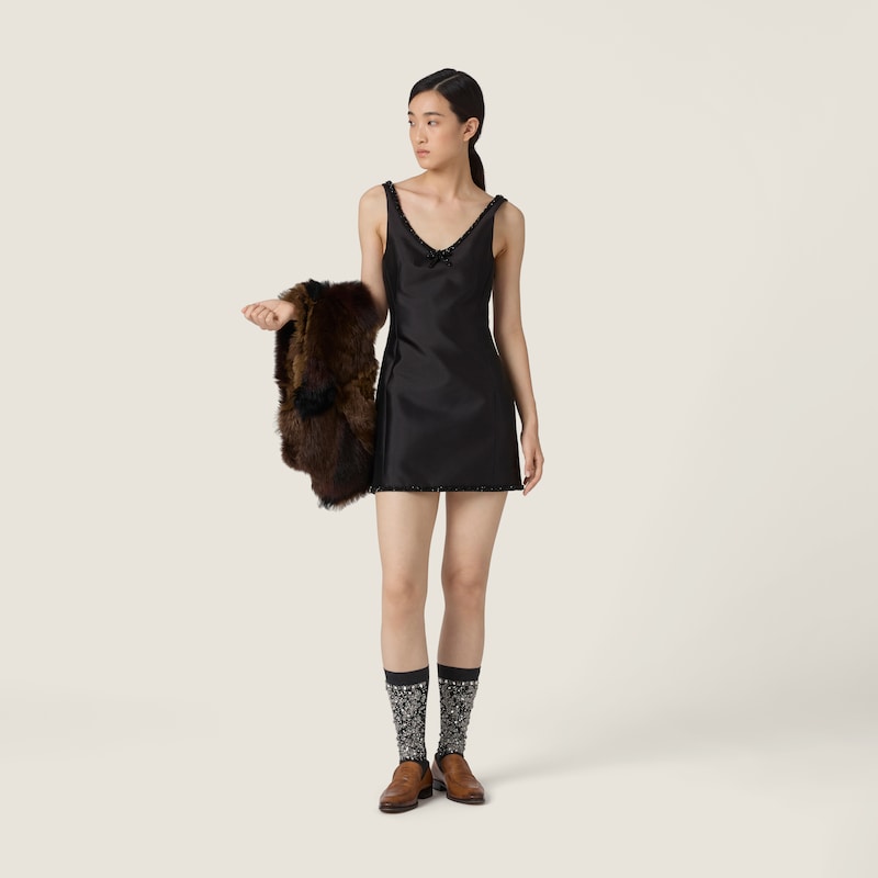 Embroidered silk and wool mini-dress