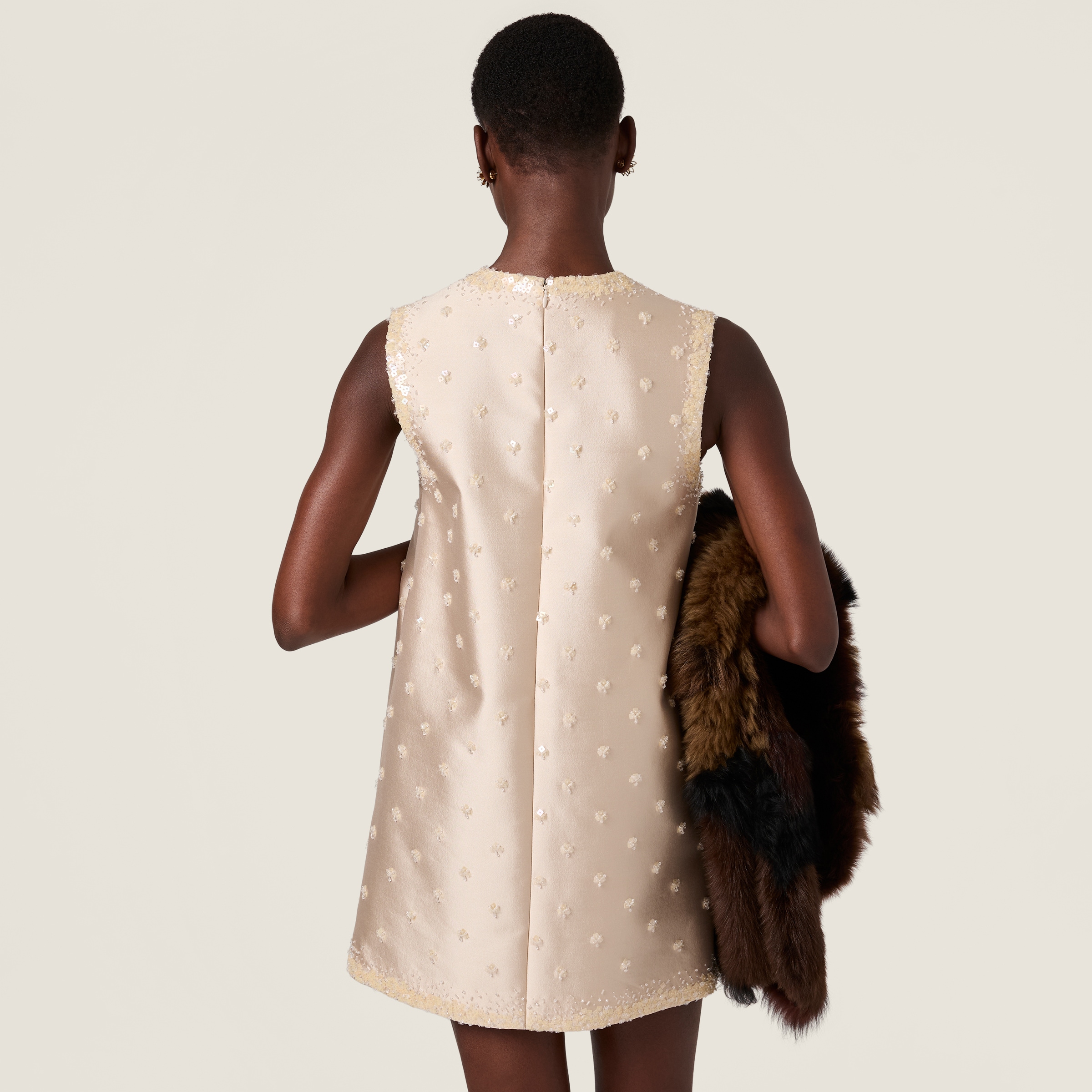 Miu Miu Embroidered Silk And Wool Mini-dress In Brown