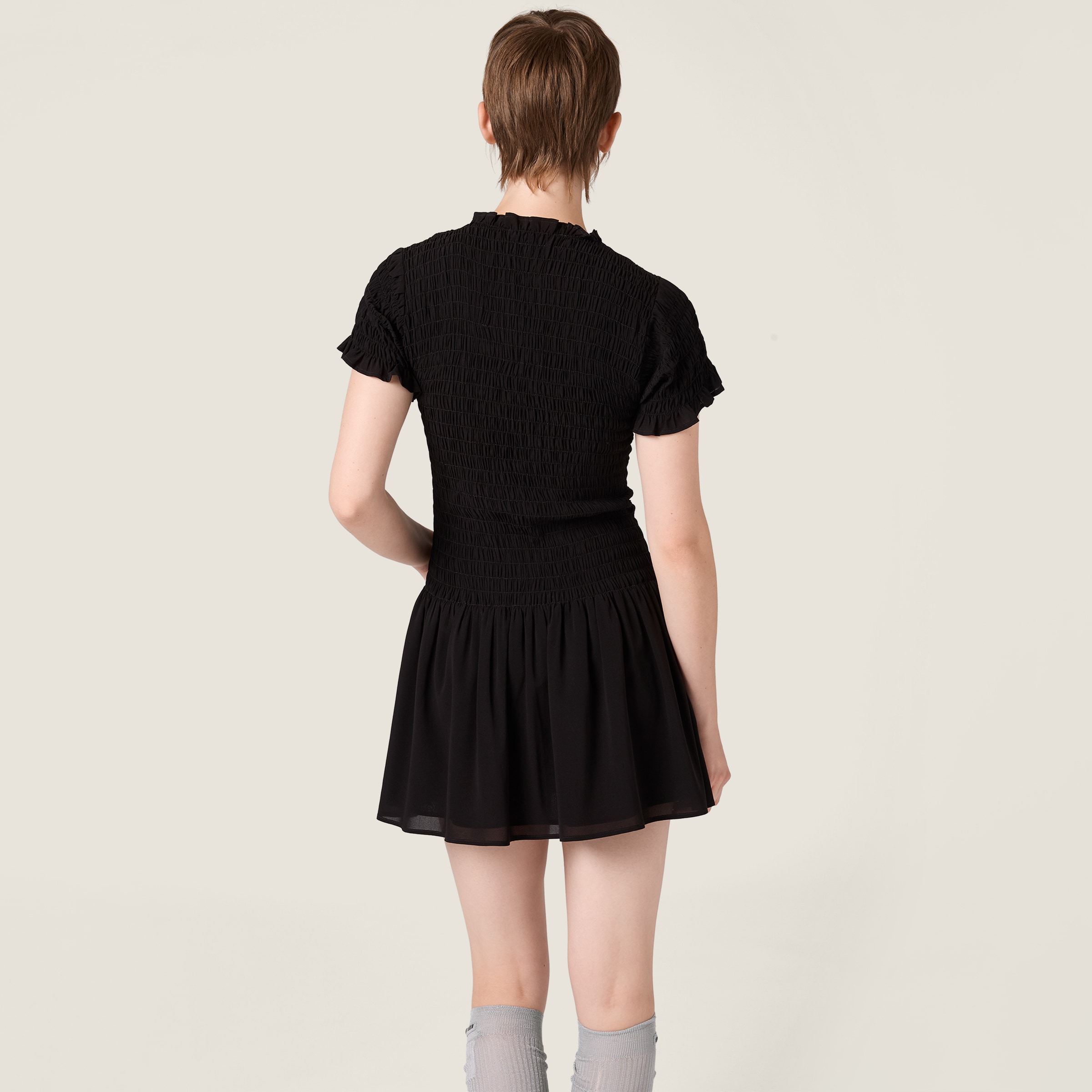 Miu Miu Georgette Mini-dress In Black
