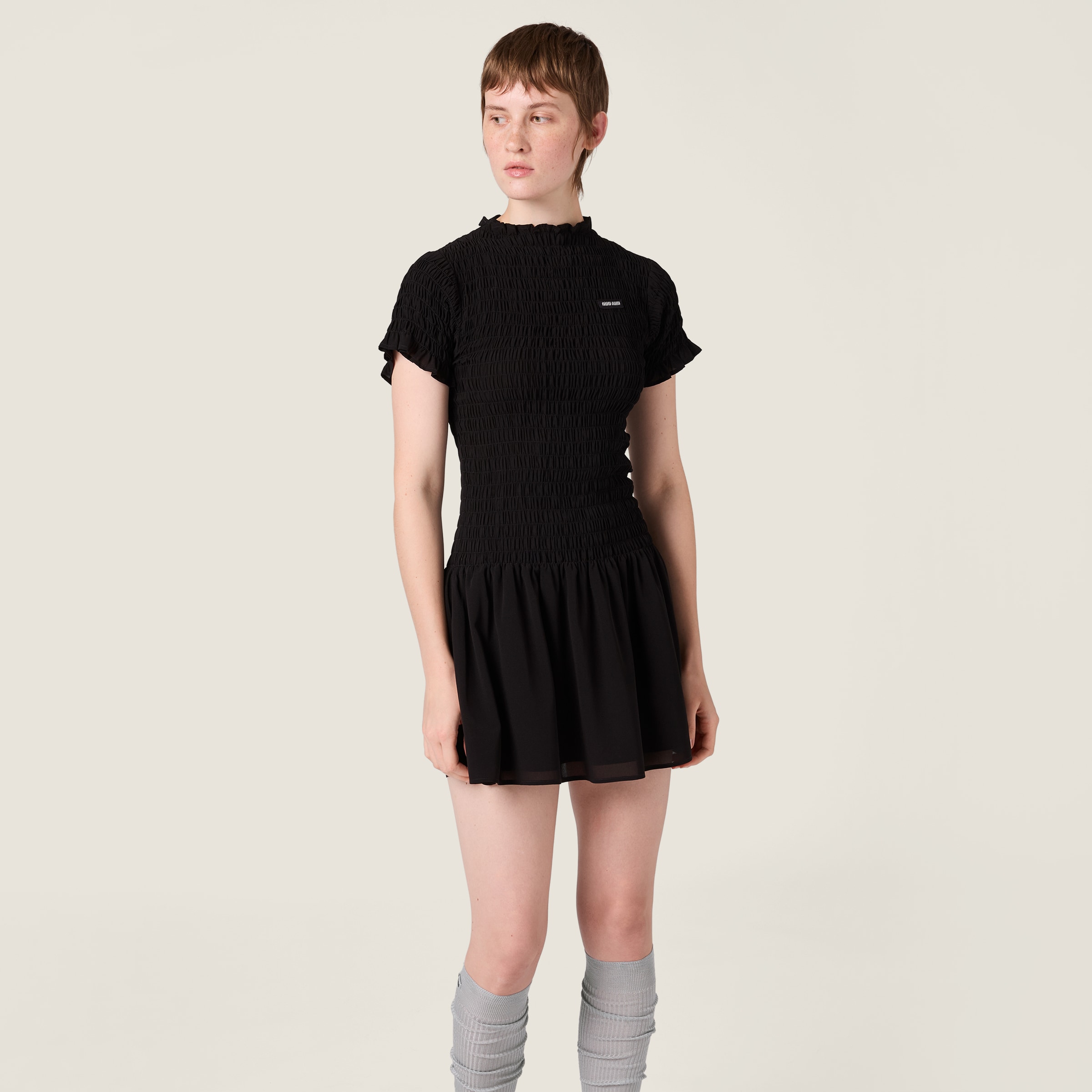 Miu Miu Georgette Mini-dress In Black