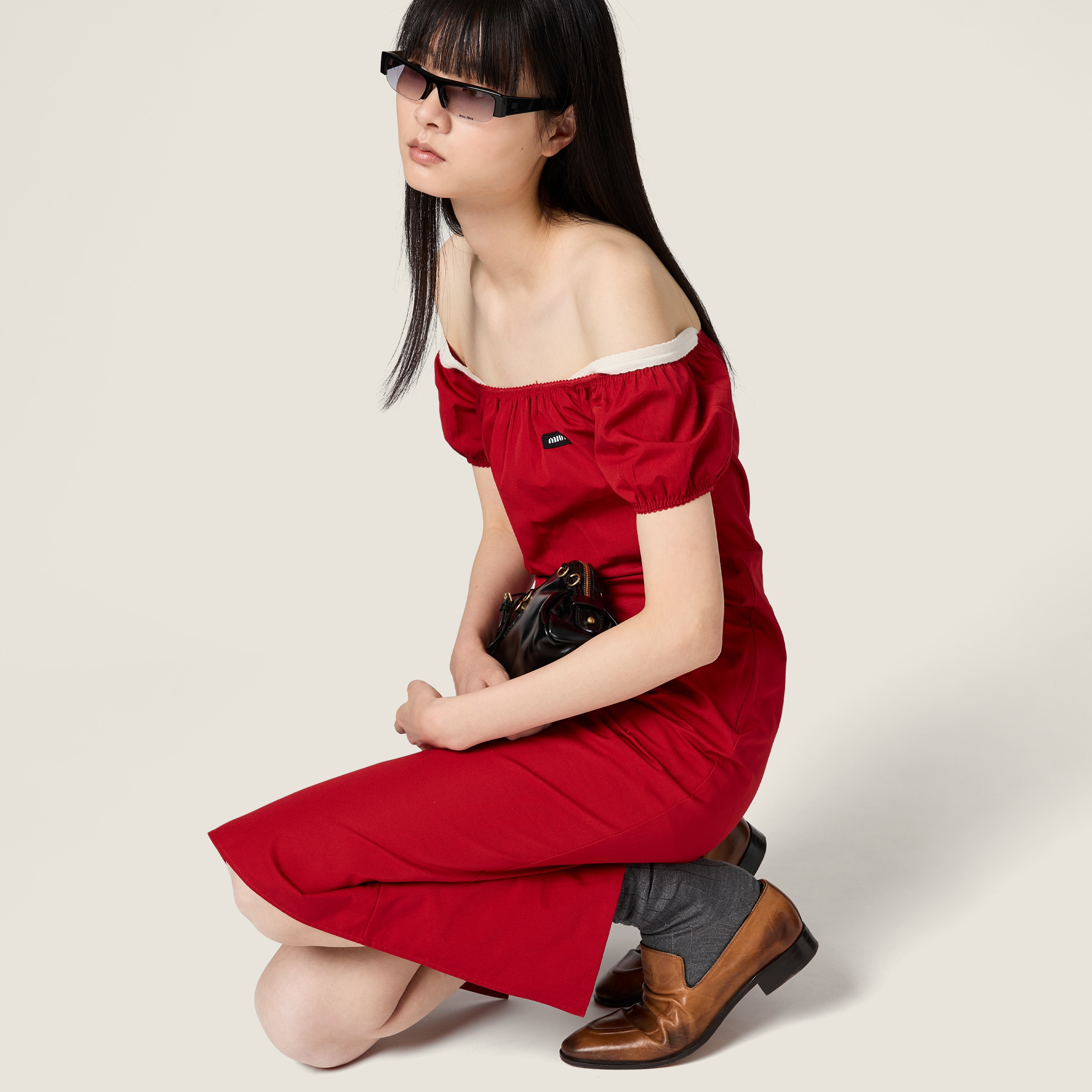 Miu Miu Poplin Dress, Woman, Red, Size 36 Miu Miu Poplin Dress, Woman, Red, Size 36