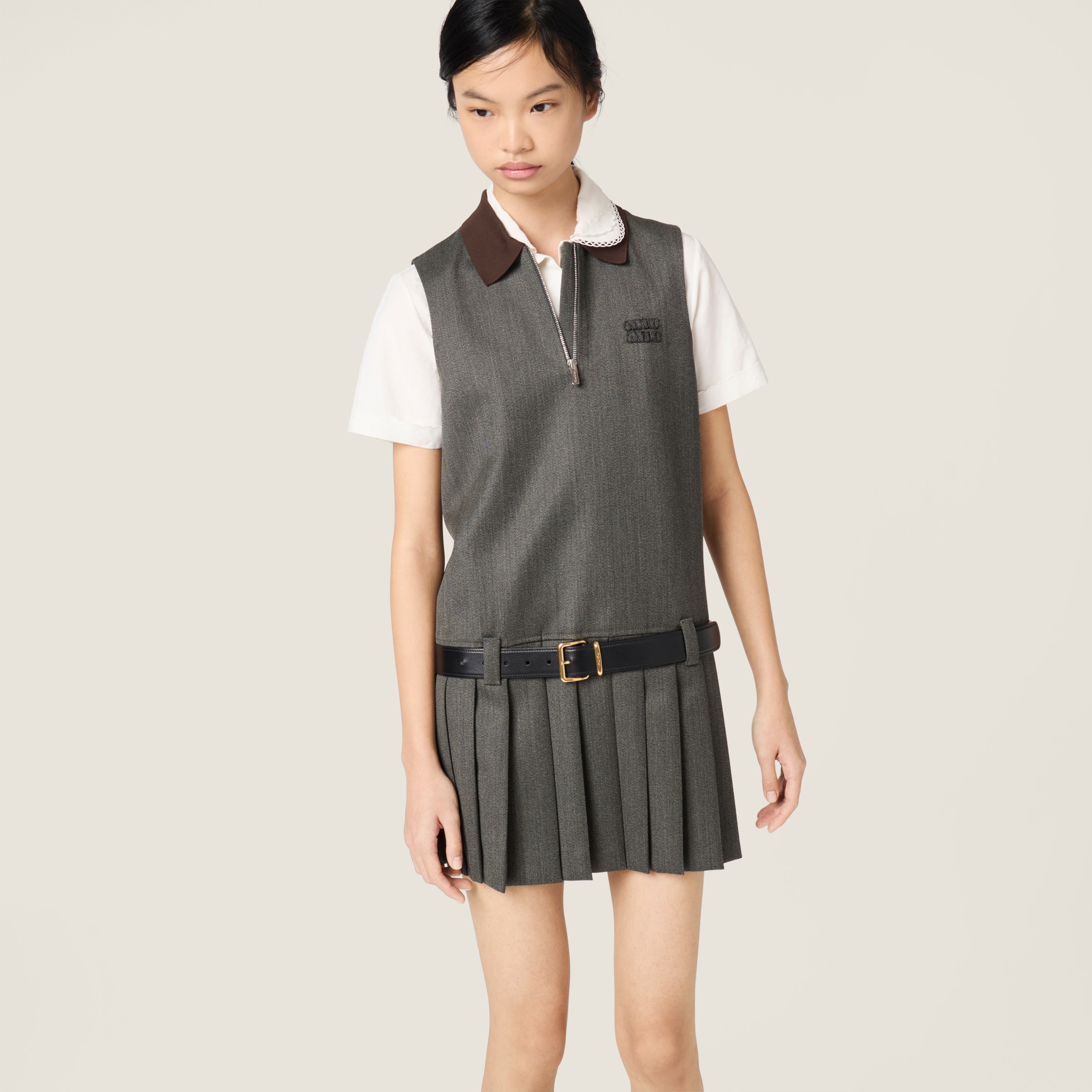Slate Gray Pleated Cover Fabric Dress | Miu Miu - United States