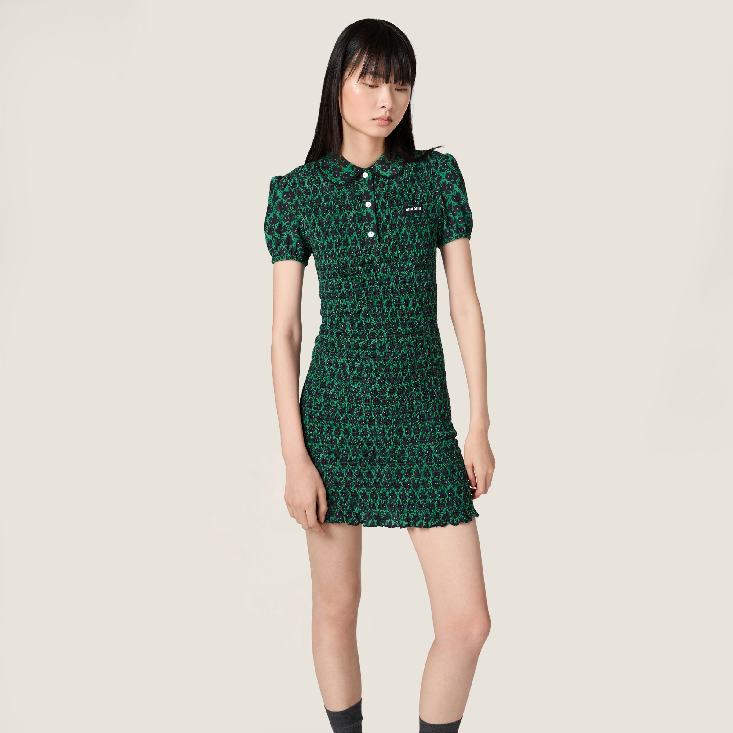 Green/black Crpe De Chine Mini-dress | Miu Miu - United States