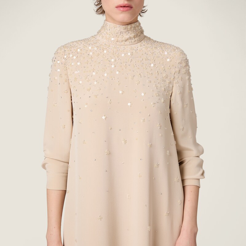 Embroidered cady maxi-dress