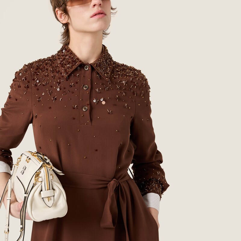 Embroidered cady maxi-dress