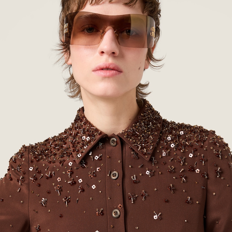 Embroidered cady maxi-dress