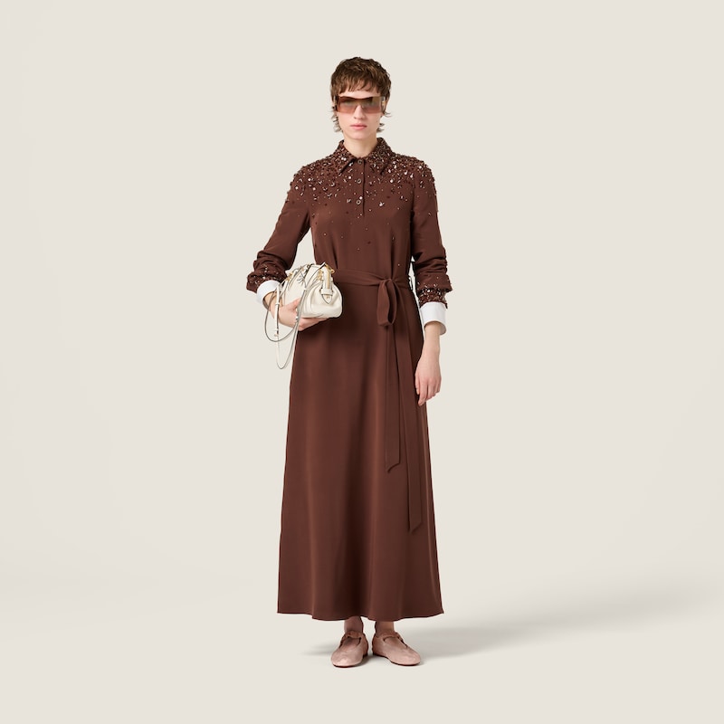 Embroidered cady maxi-dress