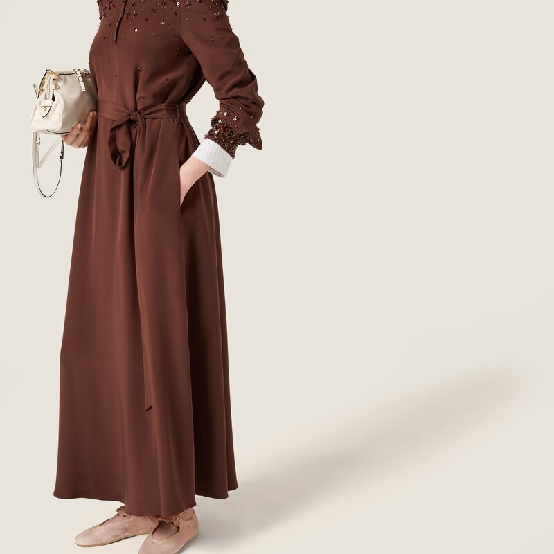 Embroidered cady maxi-dress