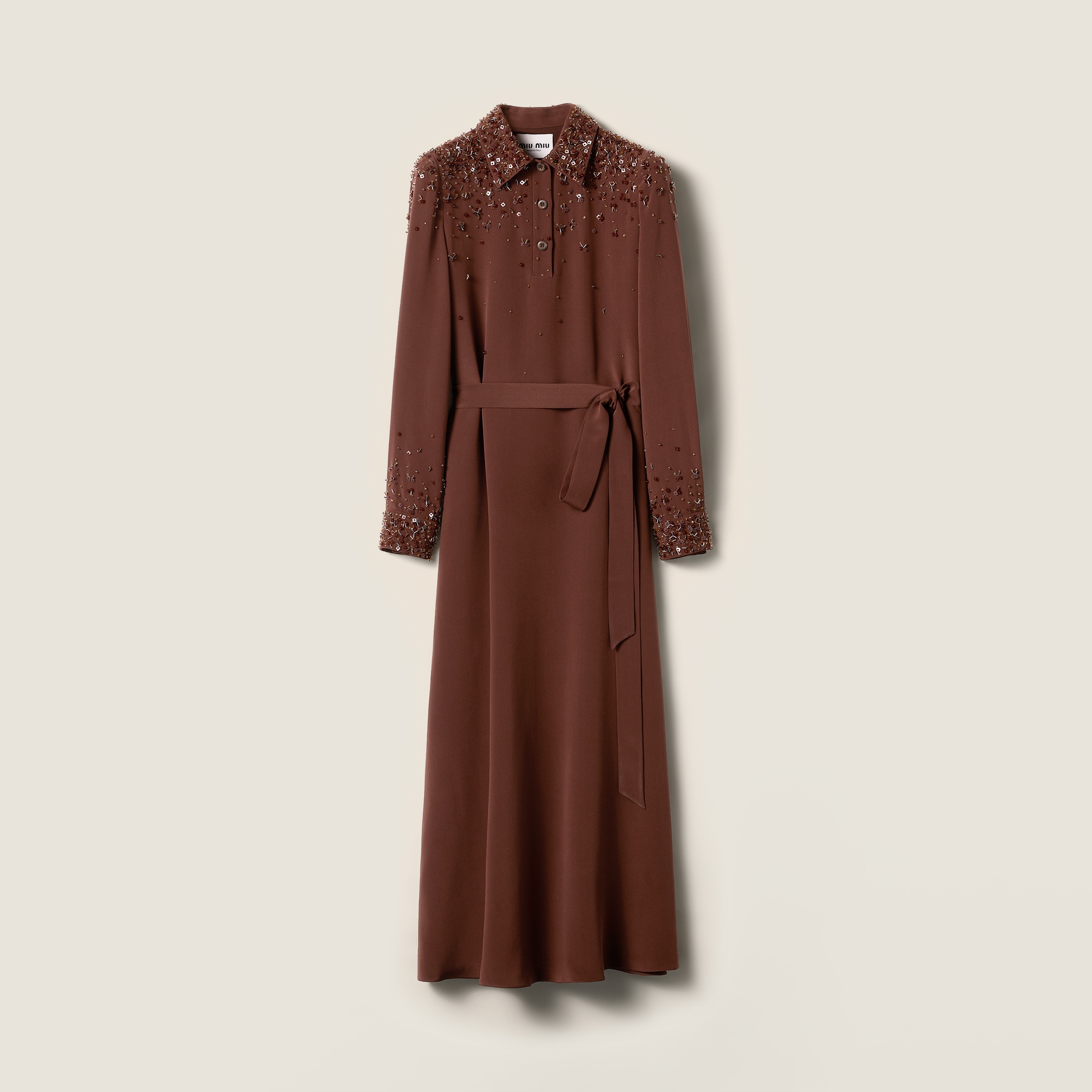 Embroidered cady maxi-dress