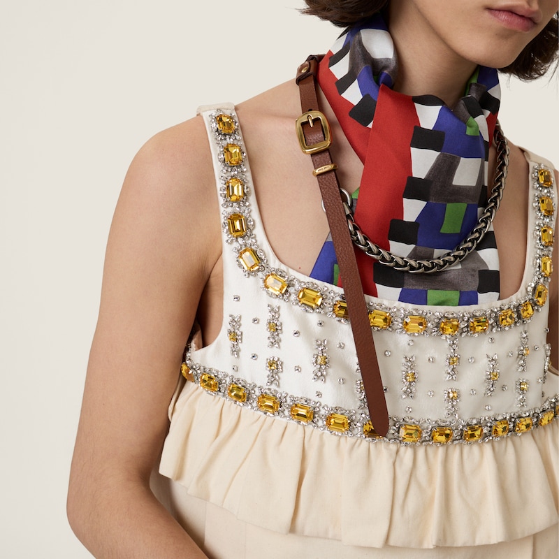 Embroidered canvas mini-dress