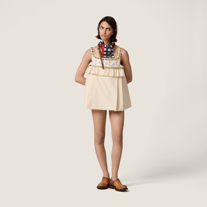 Embroidered canvas mini-dress