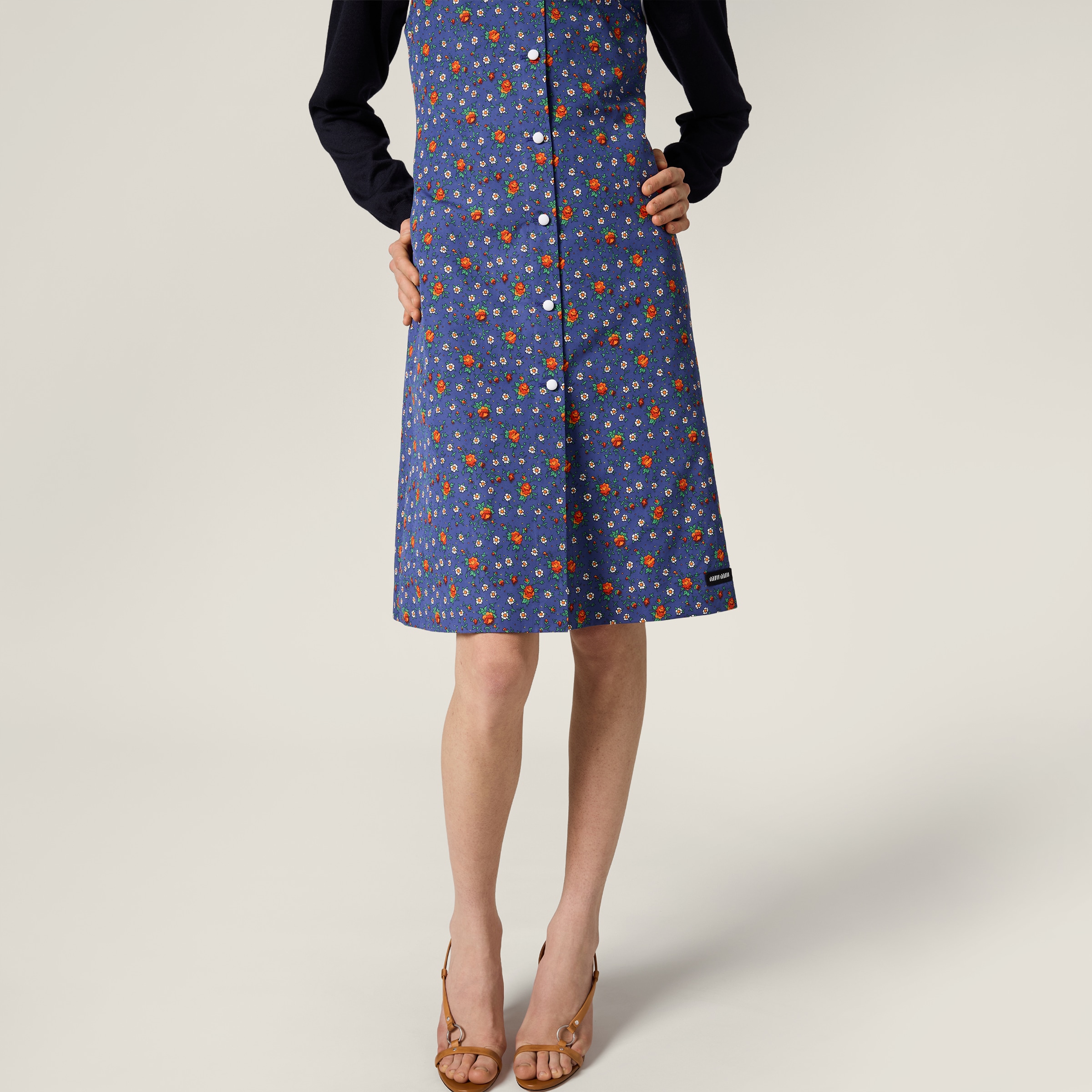 Navy Blue/orange Poplin Dress | Miu Miu - United States