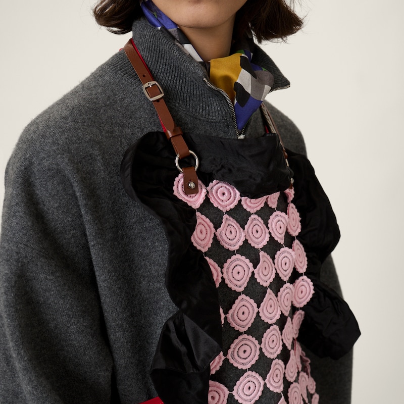 Macramé and leather apron