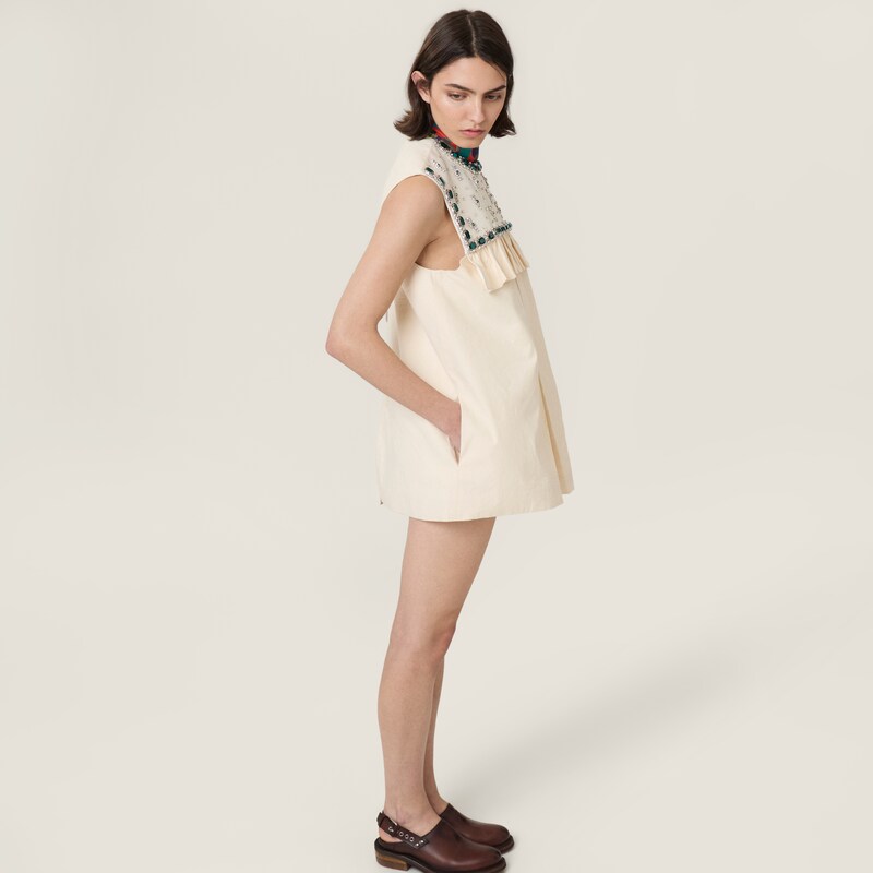 刺繍入り キャンバス ミニドレス