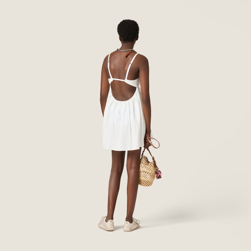 Slubbed poplin and eyelet lace mini-dress