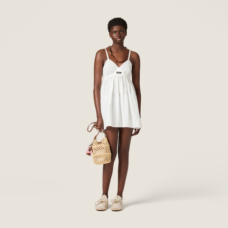 Slubbed poplin and eyelet lace mini-dress
