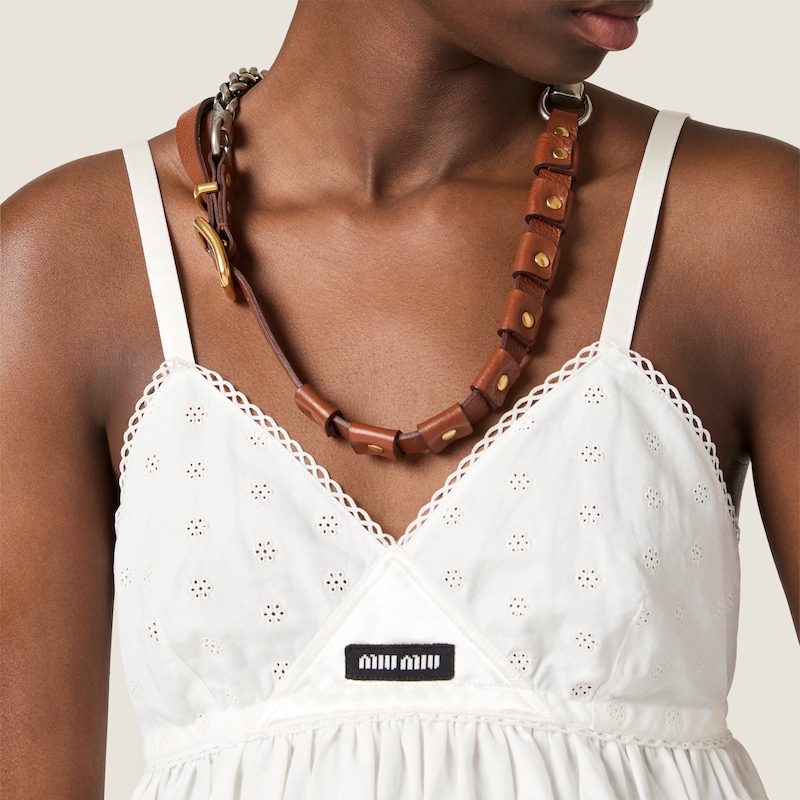 Slubbed poplin and eyelet lace mini-dress