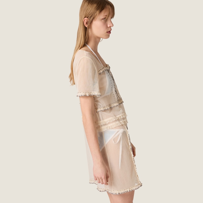 Embroidered tulle mini-dress