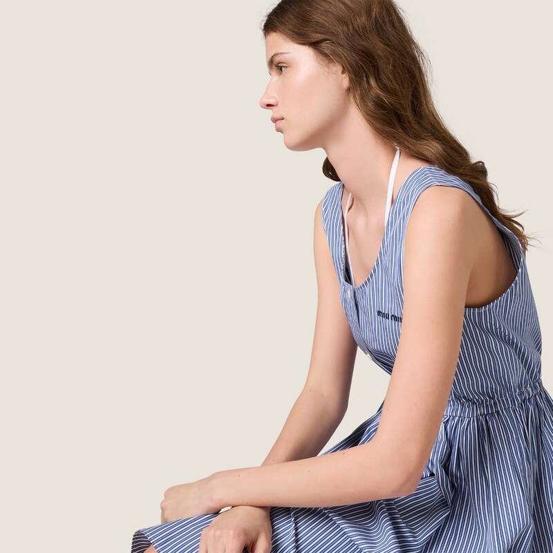 Vertical stripe poplin mini-dress