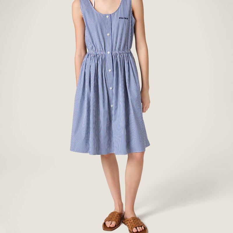 Vertical stripe poplin mini-dress