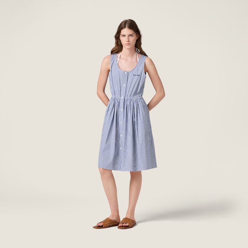 Vertical stripe poplin mini-dress