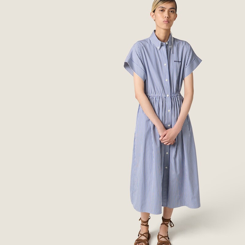 Vertical stripe poplin midi-dress