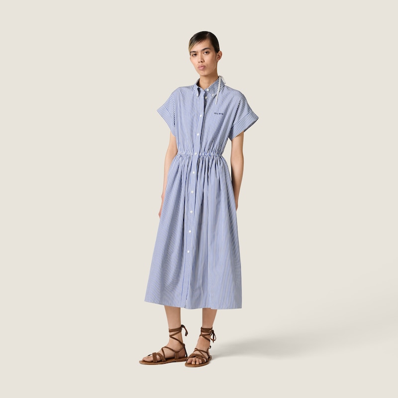 Vertical stripe poplin midi-dress
