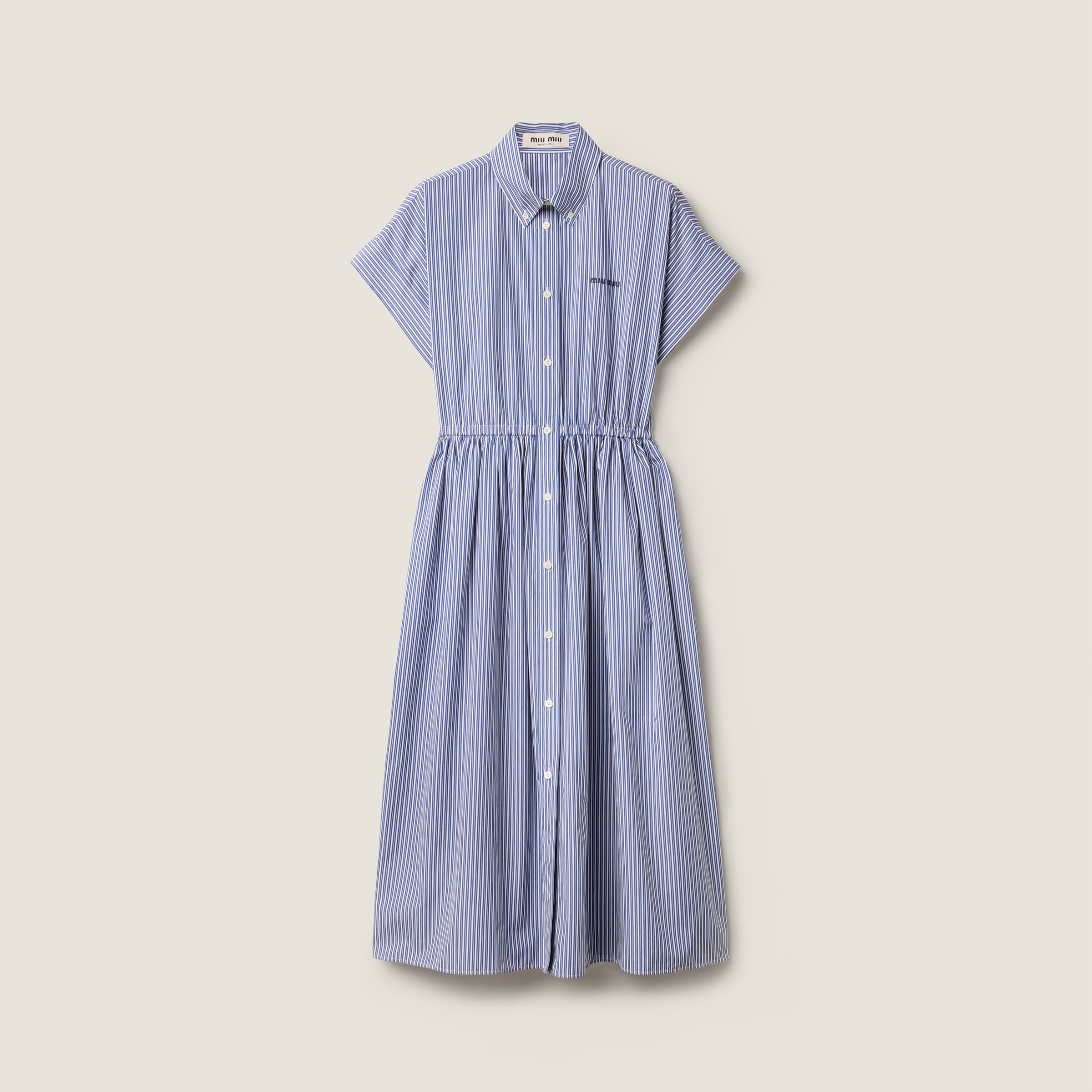 White/cobalt Blue Vertical Stripe Poplin Midi-dress | Miu Miu