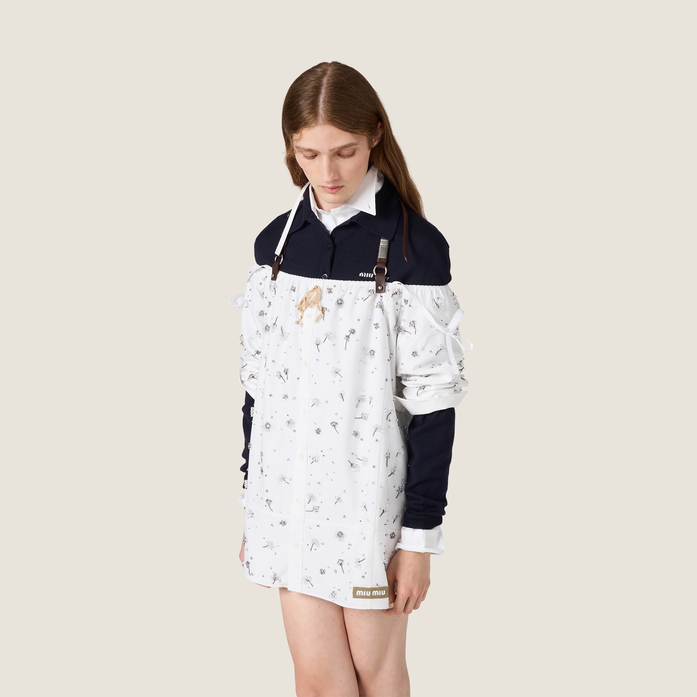 miu miu poplin floral embroidered dress Miu Miu Pink Floral Midi Dress main image 1