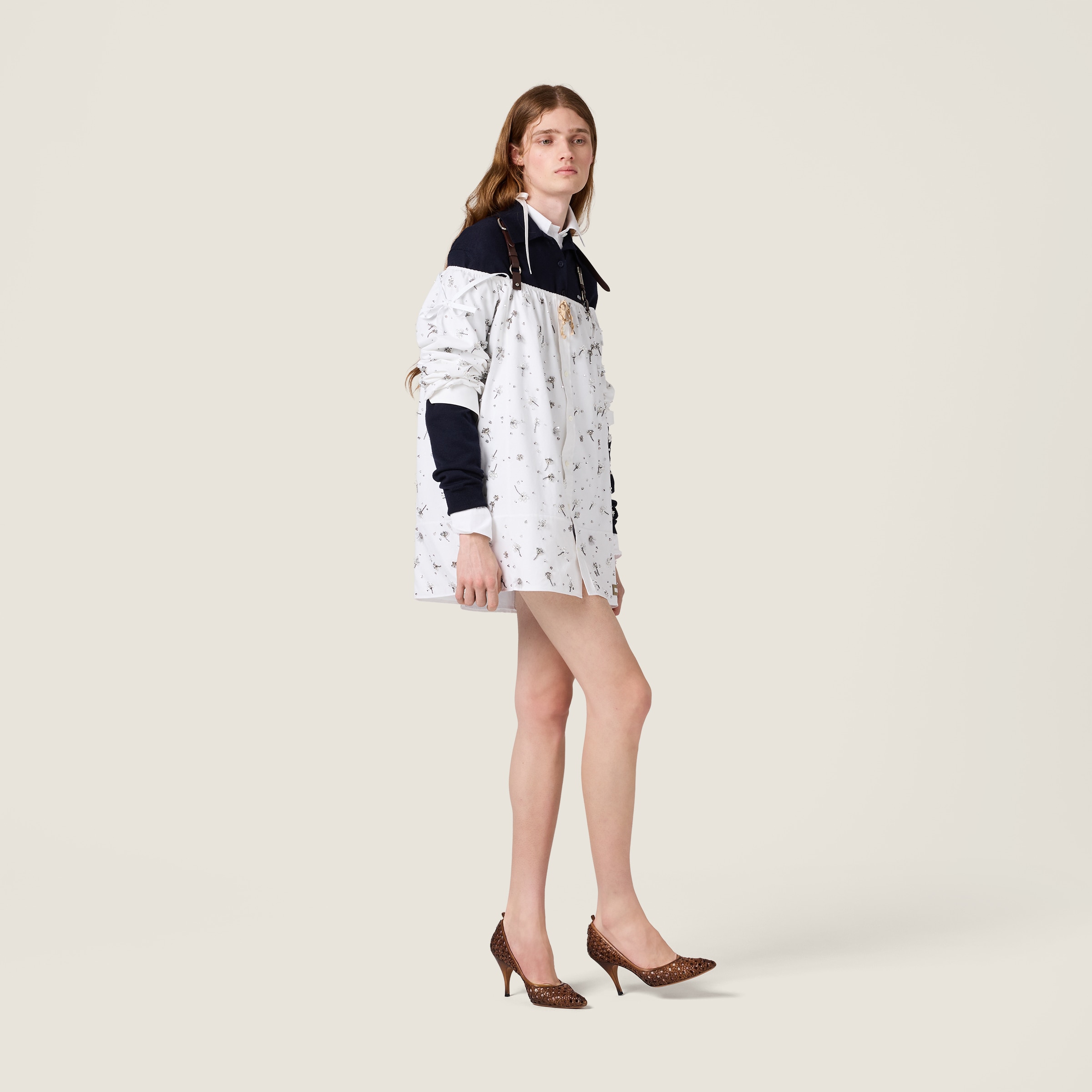Embroidered poplin mini-dress - Collection Collections | Miu Miu Embroidered poplin mini-dress - Collection Collections | Miu Miu