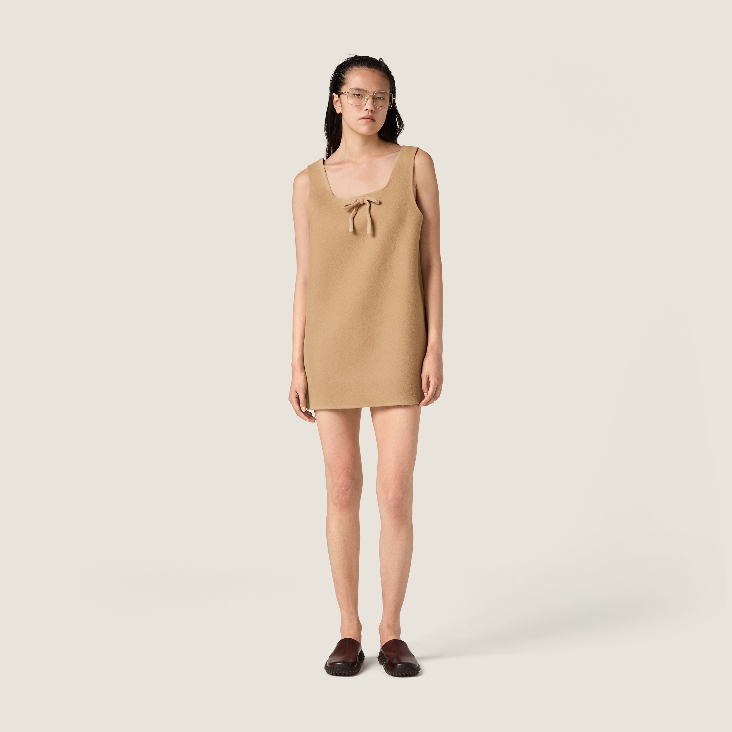 Hazelnut Waxed Double Wool Dress | Miu Miu - United States