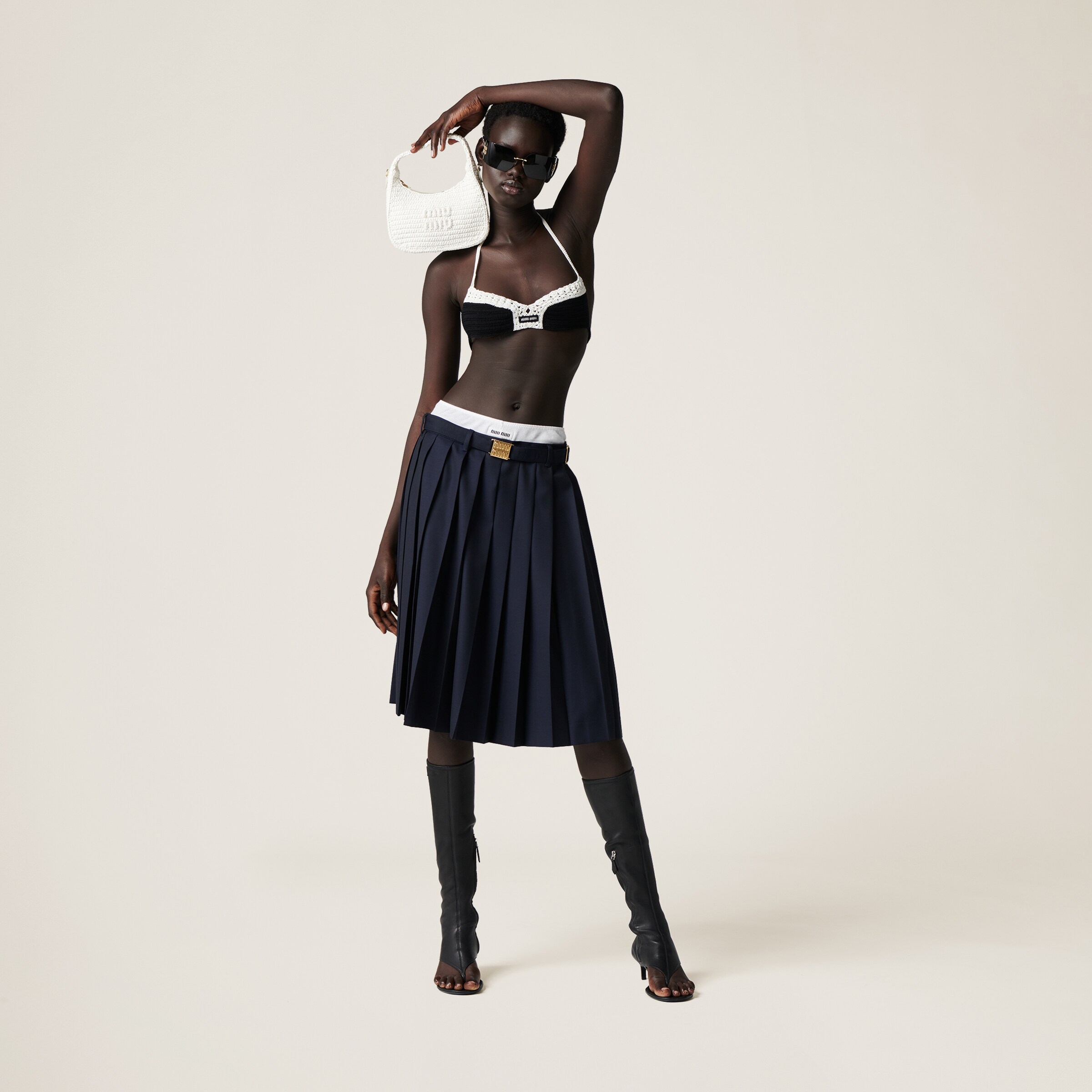Miu miu pleated denim skirt sale
