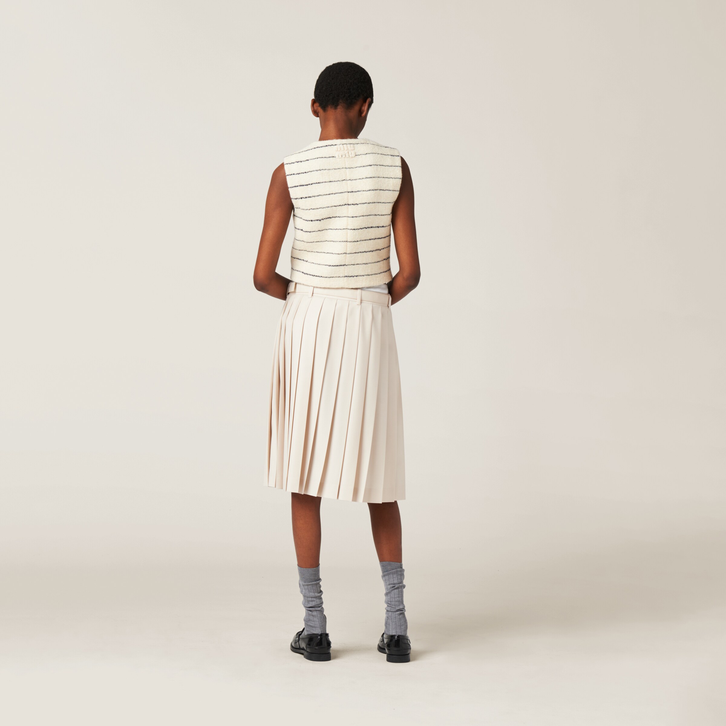 Shop Miumiu Pleated Batavia Skirt In Natural