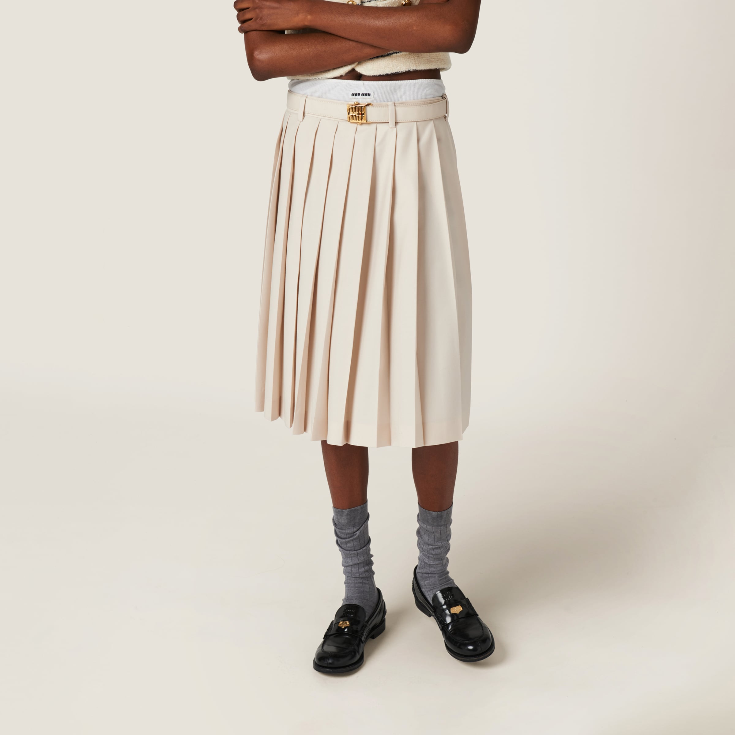 【日本入手困難】ミュウミュウ Pleated Batavia skirt スカート MiuMiu＊Pleated batavia miniskirt ミニプリーツスカート＊送込