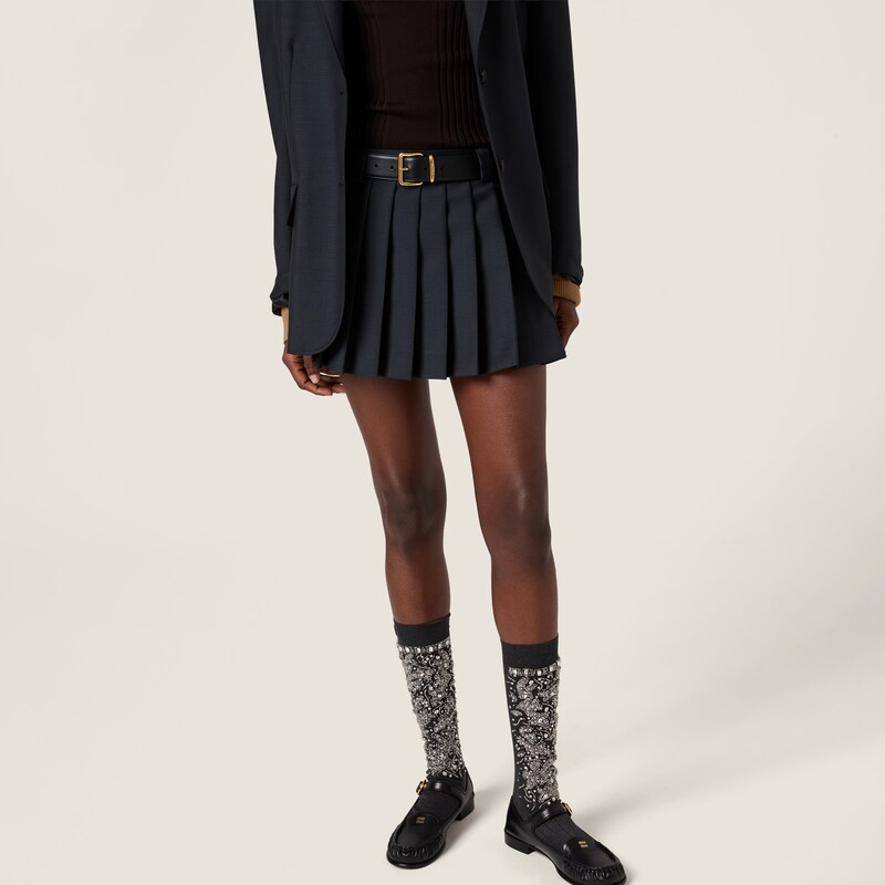 Pleated kid mohair miniskirt