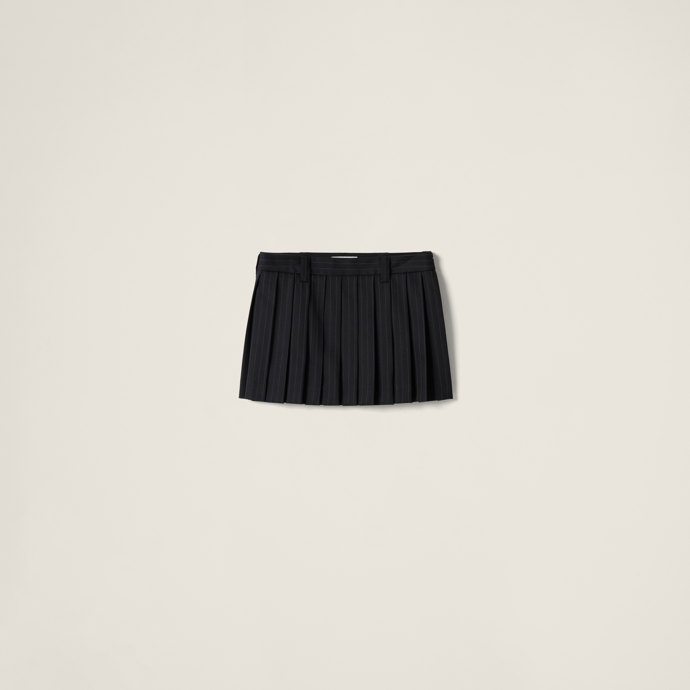 Miu Miu Pleated Pinstripe Miniskirt In Black