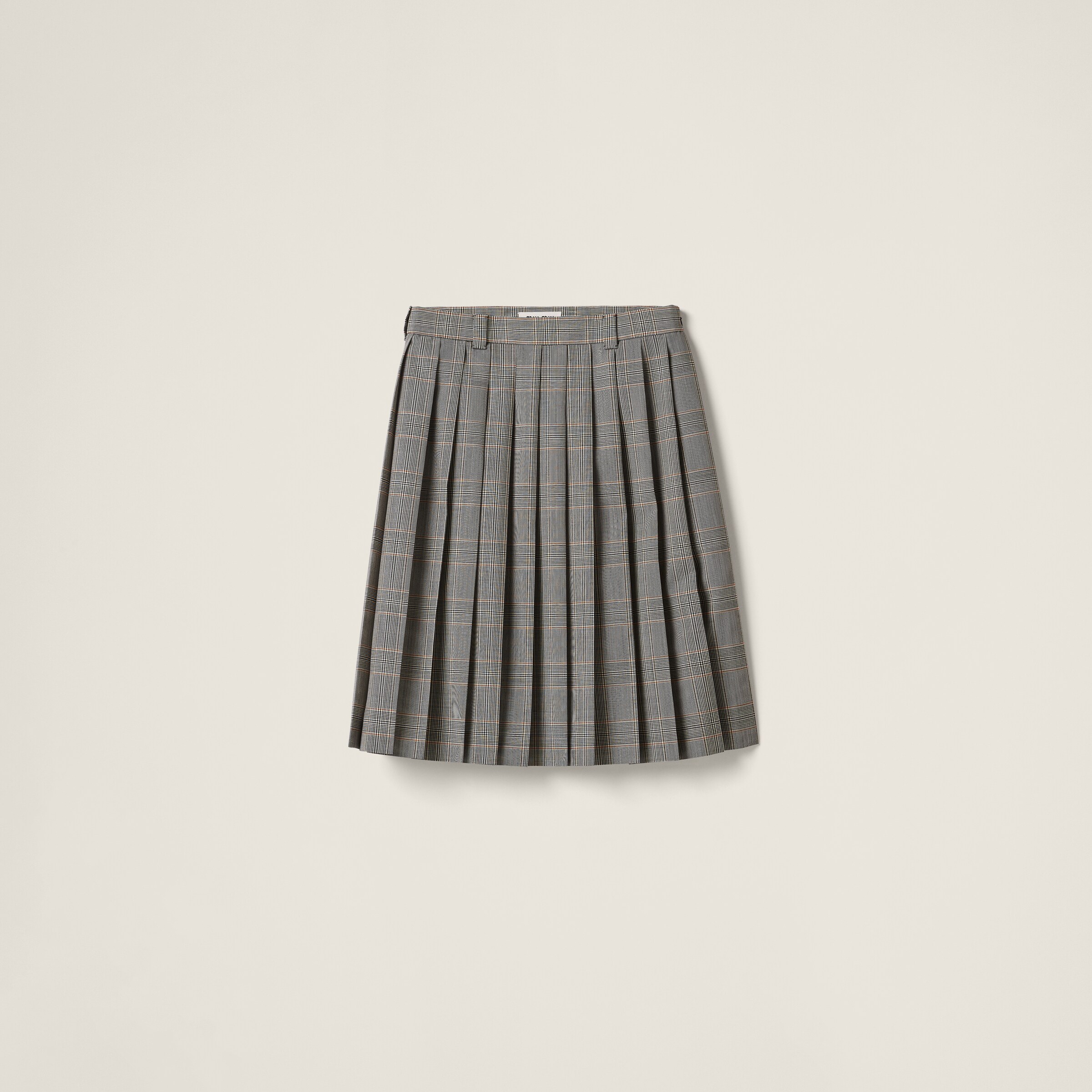 Miu Miu Prince Of Wales Check Pleated Skirt In Cinnamon