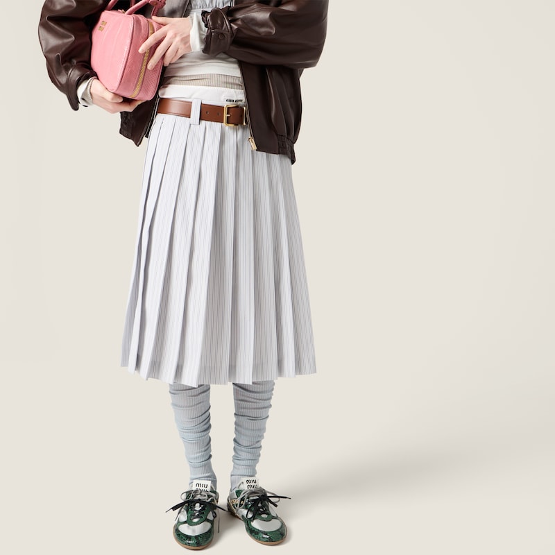 Pleated striped poplin skirt
