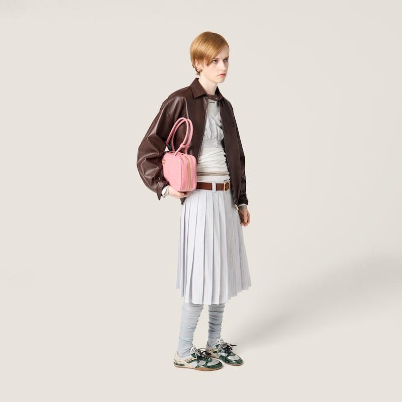 Pleated striped poplin skirt