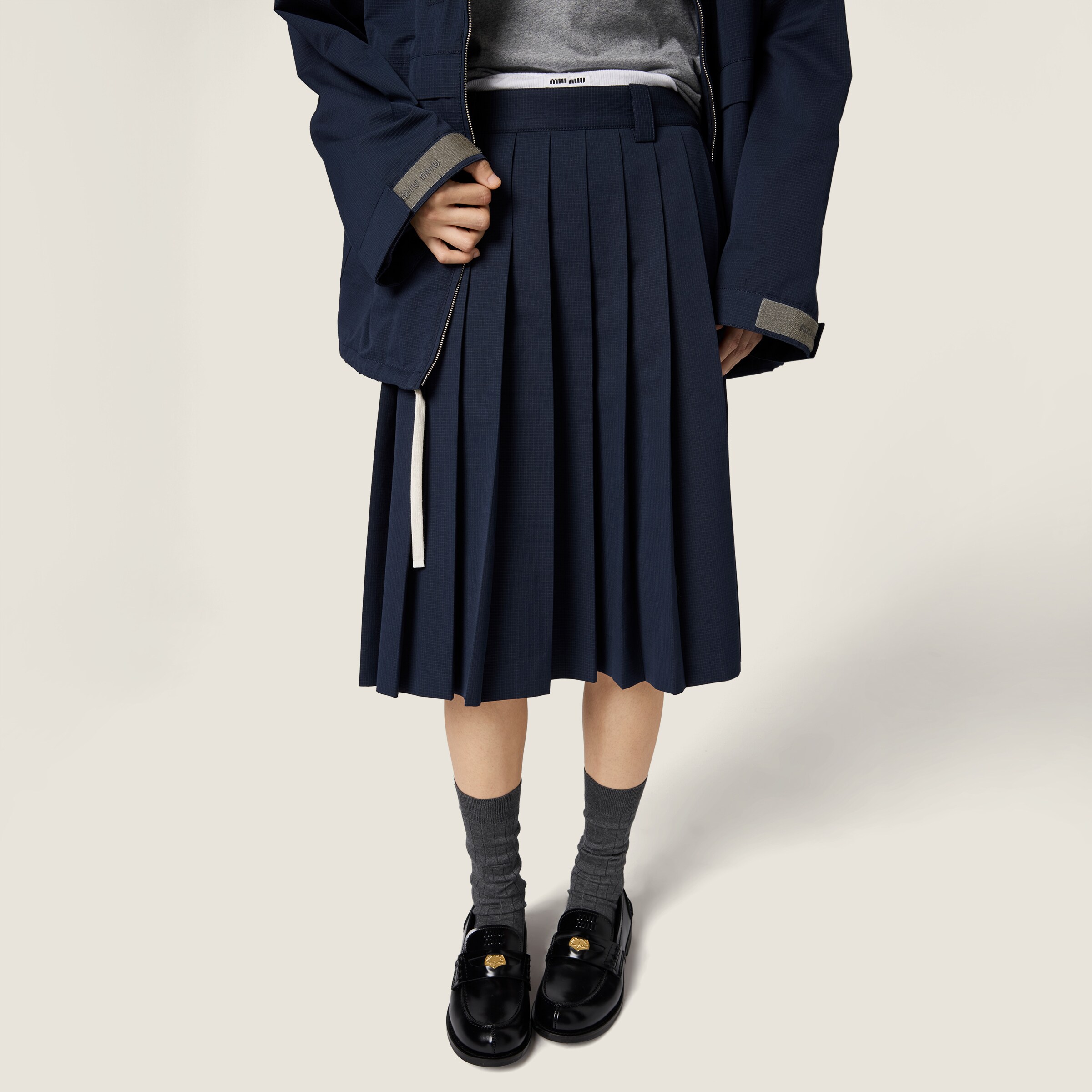 MIU MIU (ミュウミュウ) デザインフリルスカート ネイビー サイズ:42