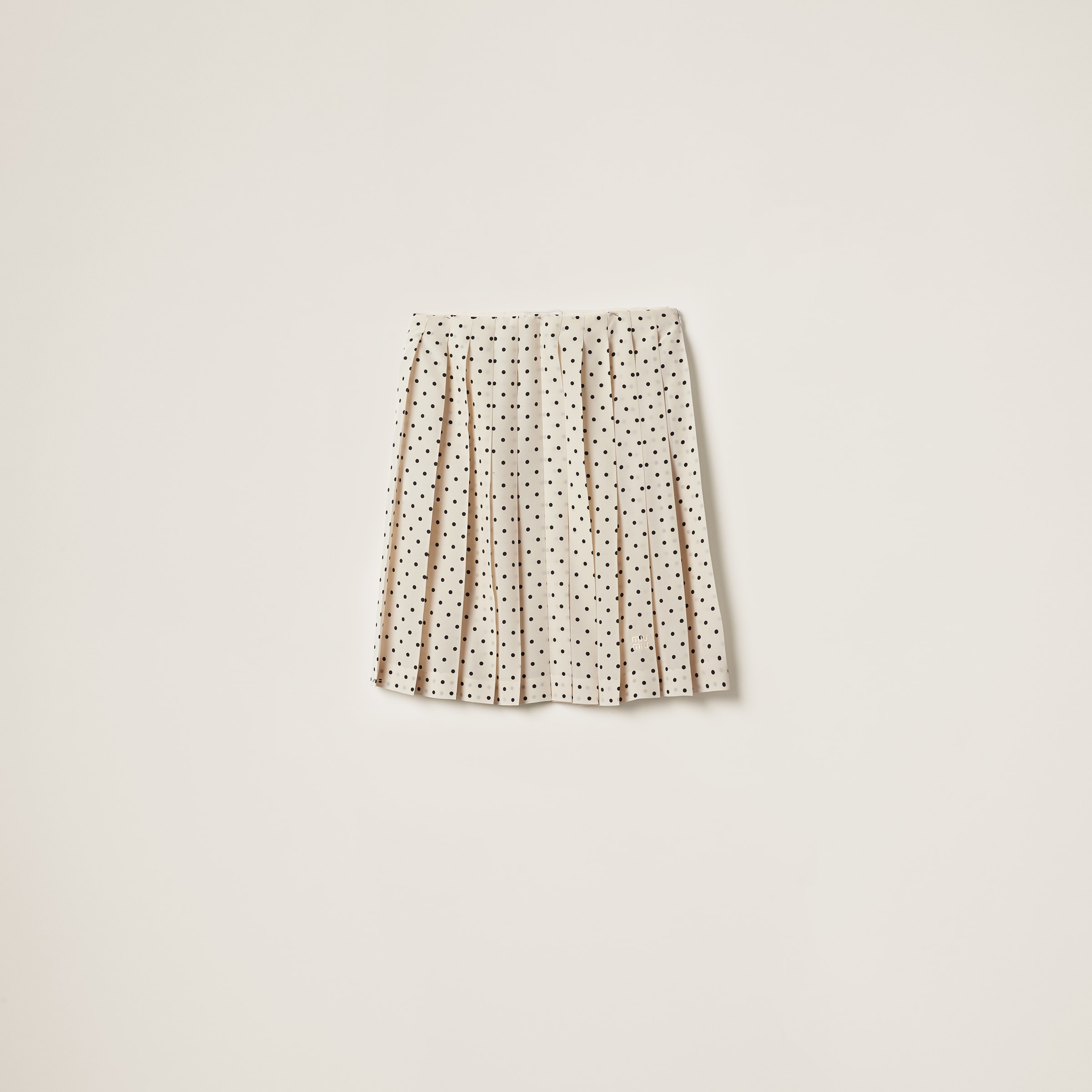 Shop Miu Miu Polka-dot Crepe De Chine Skirt In Ivory/black