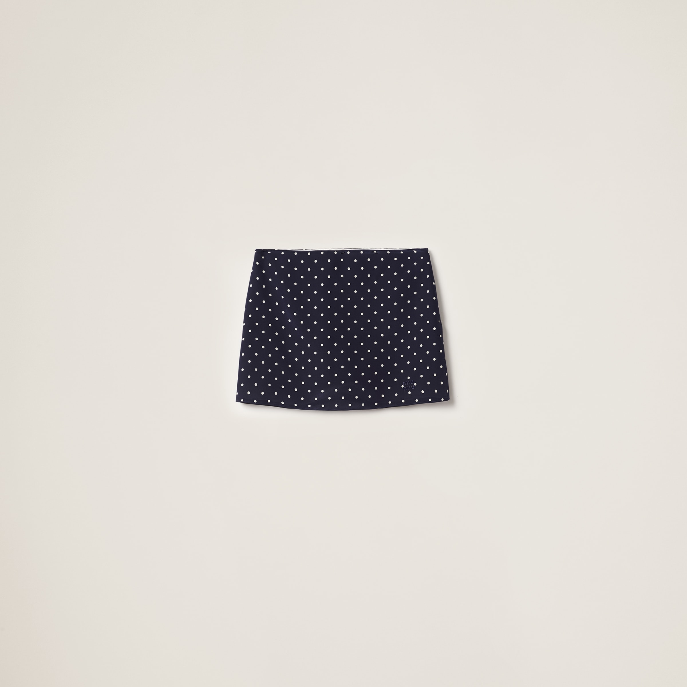 Shop Miu Miu Polka-dot Crepe De Chine Miniskirt In Blue/ivory